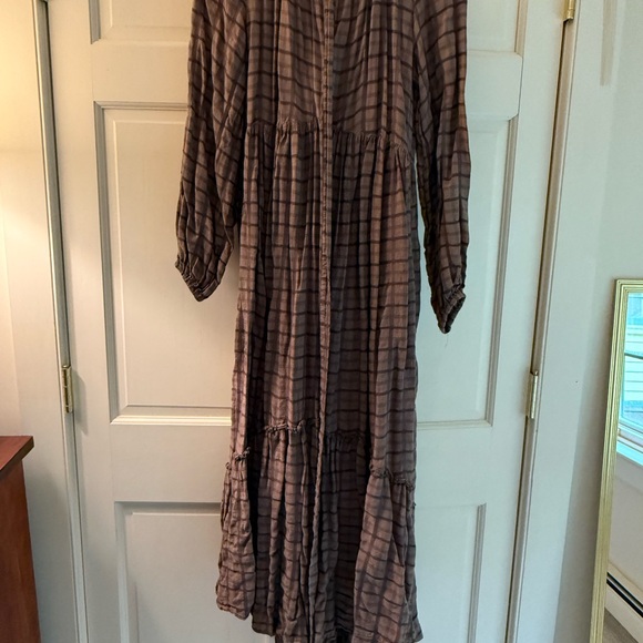 free people brown plaid dress Free People We the Free Pink/Rose Plaid Balloon Sleeve Dress NWT- Size XS  (sold out online)